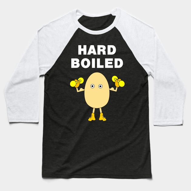 Hard Boiled Funny Cook and Body Builder White Text Baseball T-Shirt by Barthol Graphics